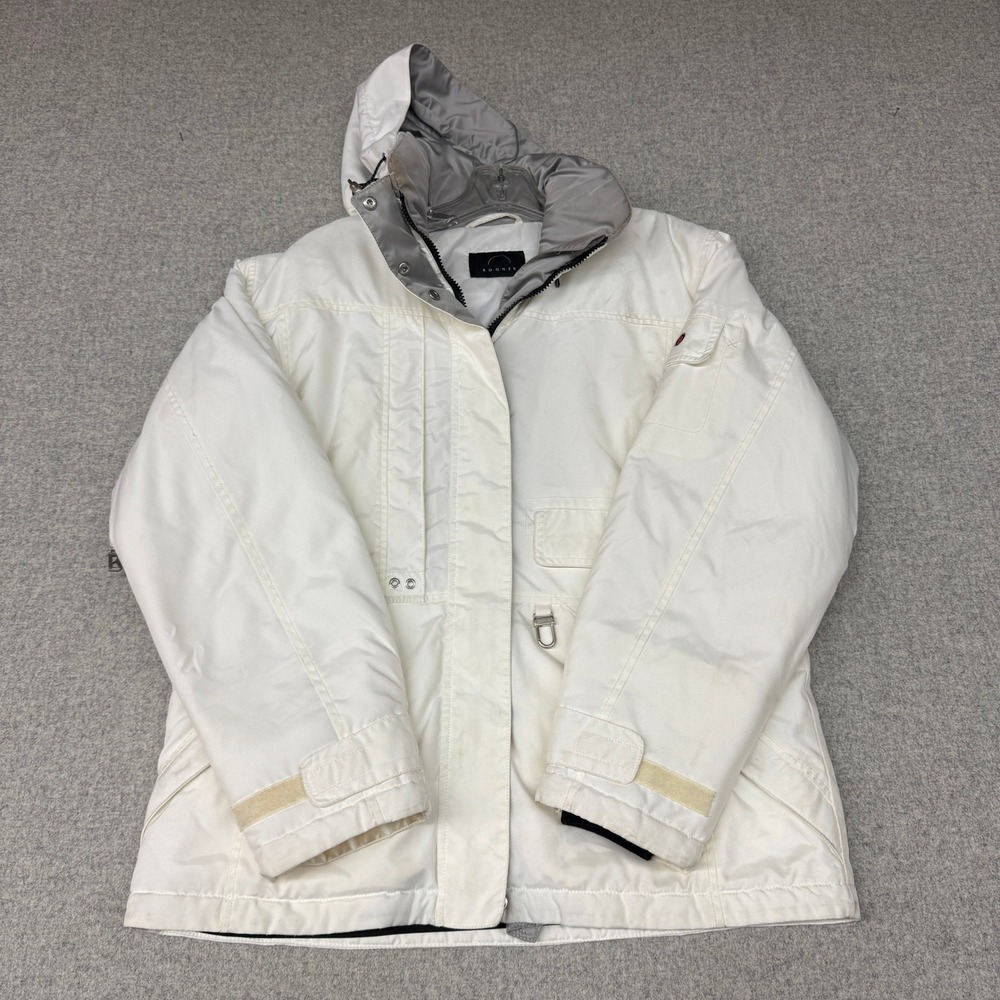 Bogner Everest Ski Jacket Size 8 White Hooded Winter Coat Underarm Vents Pockets